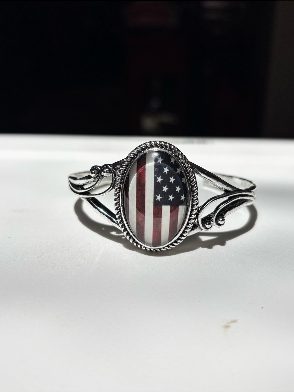 American Flag Oval Cuff Bracelet- Silvery